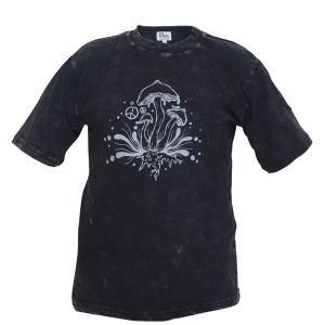 Mushroom Printed Tie-Dye Cotton T-Shirt – Handmade in Nepal | Boho Fashion