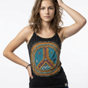 Peace Symbol Women's  Cotton Tank Top  – Handmade in Nepal | Boho Wear