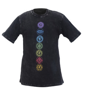 7 Chakras Vertical Print Cotton T-Shirt – Handmade in Nepal | Spiritual Boho Wear