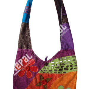 Flower Patchwork Shoulder Bag – Handmade in Nepal | Boho Travel Bag