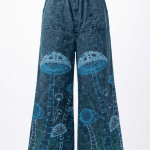 Stonewashed Mushroom Printed Cotton Trousers – Handmade in Nepal | Boho Pants