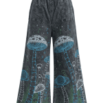 Stonewashed Mushroom Printed Cotton Trousers – Handmade in Nepal | Boho Pants