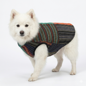 Fleece-Lined Dog Winter Jacket – Colorful Striped Boho Pattern Coat