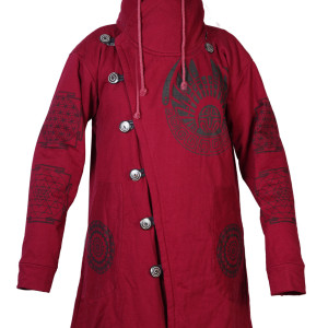 Stylish Long Printed Cotton Fleece Jacket – Handmade in Nepal | Warm Boho Wear