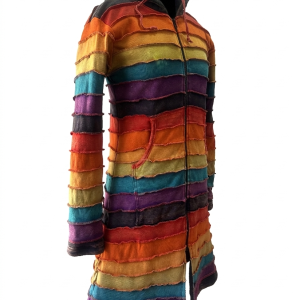 Stonewashed Rainbow Rib Jacket – Handmade in Nepal | Boho Winter Wear