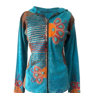 Blue Razor-Cut Hippie Cotton Jacket – Handmade in Nepal | Boho Wear