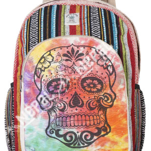 Skull Print Hemp Backpack– Handmade in Nepal | Eco-Friendly Bag