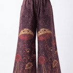 Stonewashed Mushroom Printed Cotton Trousers – Handmade in Nepal | Boho Pants