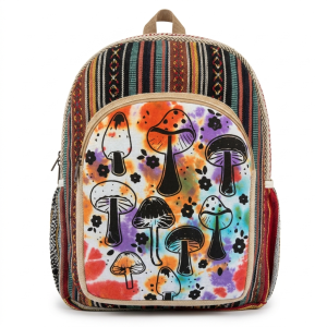 Mushroom Print Tie-Dye Hemp Backpack– Handmade in Nepal | Eco Boho Bag
