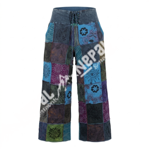 Patchwork Printed Wide Leg Cotton Trouser – Handmade in Nepal | Boho Trousers