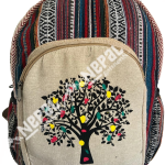 Tree Print Hemp Backpack – Handmade in Nepal | Eco-Friendly Bag