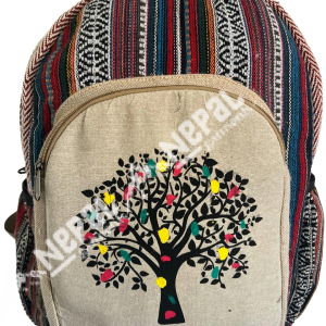 Tree Print Hemp Backpack – Handmade in Nepal | Eco-Friendly Bag