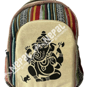 Ganesh Print Hemp Backpack – Handmade in Nepal | Eco-Friendly Bag