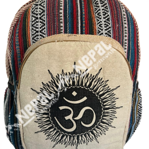 Om Print Hemp Backpack – Handmade in Nepal | Eco-Friendly Bag