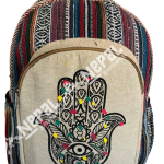 Hamsa Print Hemp Backpack – Handmade in Nepal | Eco-Friendly Bag