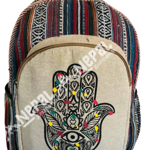 Hamsa Print Hemp Backpack – Handmade in Nepal | Eco-Friendly Bag