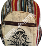 Mushroom Print Hemp Backpack – Handmade in Nepal | Eco-Friendly Bag