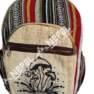 Mushroom Print Hemp Backpack – Handmade in Nepal | Eco-Friendly Bag