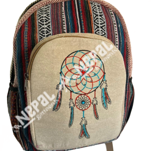 Dreamcatcher Print Hemp Backpack – Handmade in Nepal | Eco-Friendly Bag