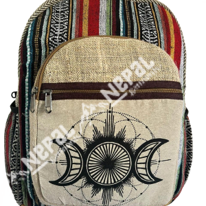 Triple Moon Print Hemp Backpack – Handmade in Nepal | Eco-Friendly Bag