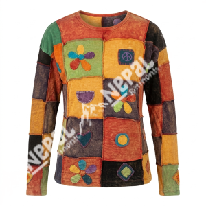 Hand Embroidery Long Sleeve Hippie Cotton Tops– Handmade in Nepal | Boho Summer Wear