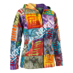 Om Print Razor-Cut Rib Hoodie Jacket – Handmade Nepal Boho Cotton Jacket