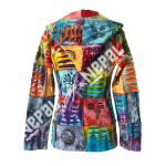 Om Print Razor-Cut Rib Hoodie Jacket – Handmade Nepal Boho Cotton Jacket