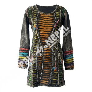 Black Razor-Cut Long Sleeve Dress – Handmade in Nepal | Boho Fashion