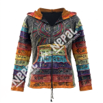 Rainbow Printed Pixie Women Hoodie Jacket – Handmade in Nepal | Boho Winter Wear