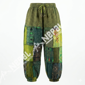 Green Patchwork Tie-Dye Trousers – Handmade in Nepal | Boho Pants