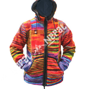 Hand-Knitted Woolen Tie-Dye Jacket – Handmade in Nepal | Boho Winter Wear