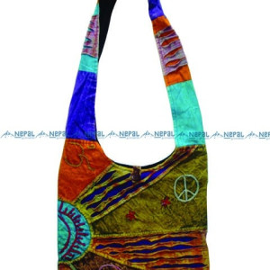 Peace Symbol Cotton Shoulder Bag – Handmade in Nepal | Boho Bag