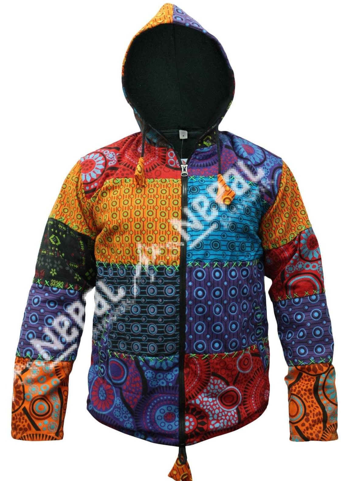Multicolor Patchwork Cotton Men's Jacket – Handmade in Nepal | Boho Winter Wear