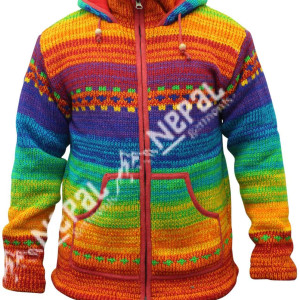 Multicolor Knitted  Woolen  Jacket – Handmade in Nepal | Boho Winter Wear