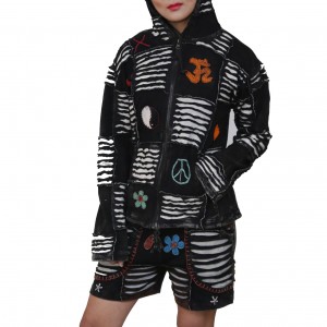 Cotton Rib Patchwork Hoodie Jacket – Handmade in Nepal | Boho Wear