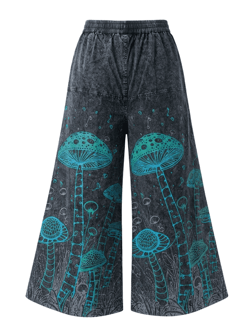 Stonewashed Mushroom Printed Cotton Trousers