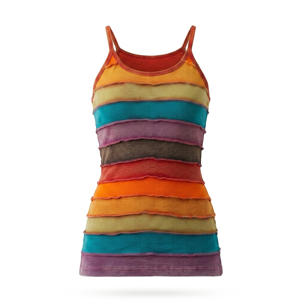 Rainbow Striped Stonewash Women's Cotton Tank Top