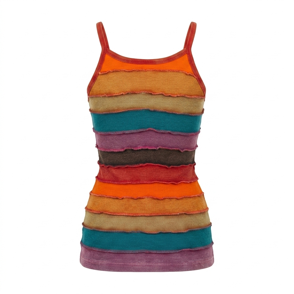 Rainbow Striped Stonewash Women's Cotton Tank Top