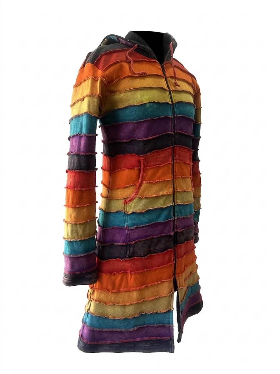 Stonewashed Rainbow Rib Jacket – Handmade in Nepal | Boho Winter Wear