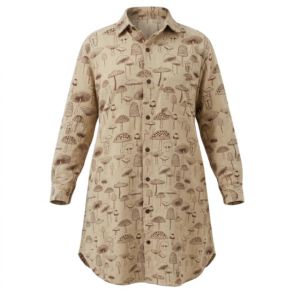 Mushroom Printed Cotton Long Shirt