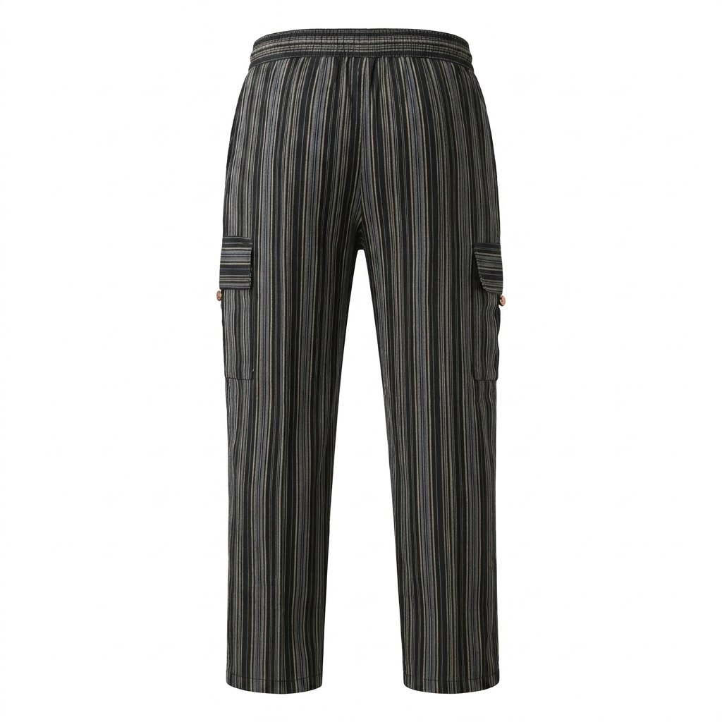 Striped Cotton Cargo Pants/Trousers