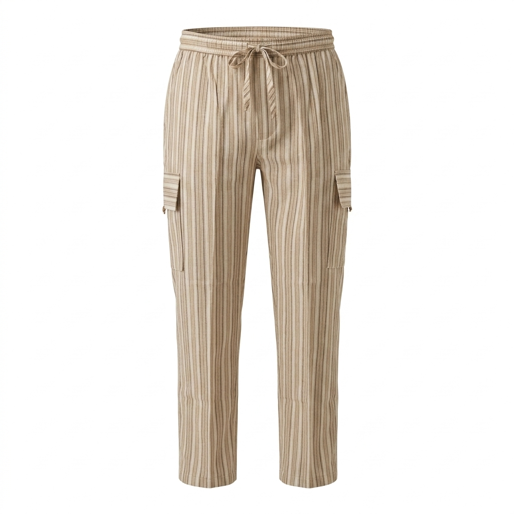 Striped Cotton Cargo Pants/Trousers