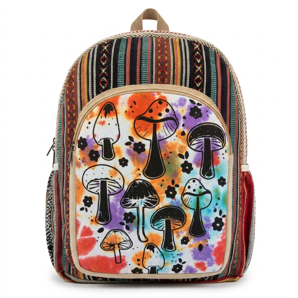 Mushroom Print Tie-Dye Hemp Backpack