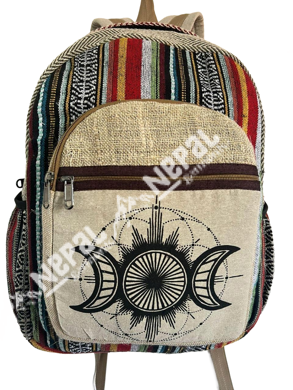 Triple Moon Print Hemp Backpack