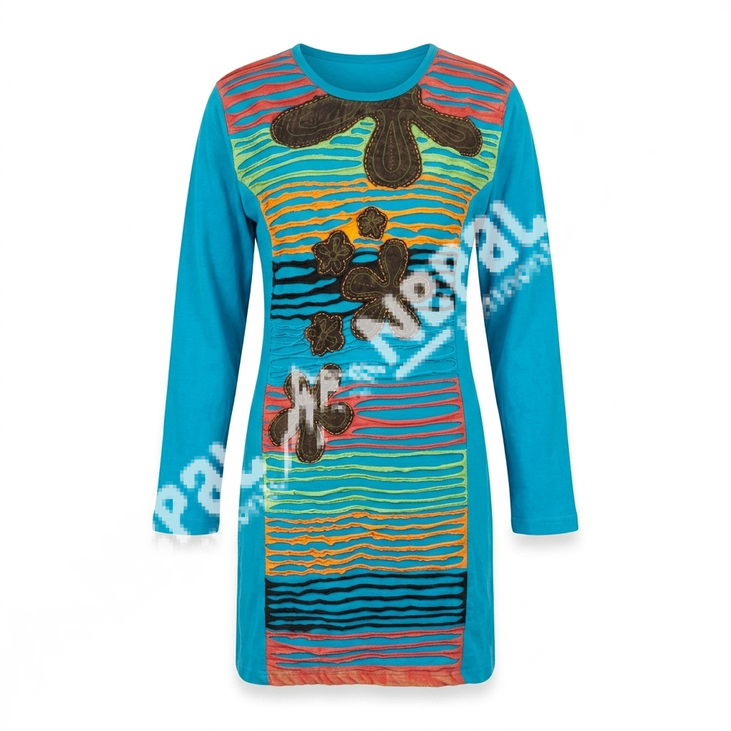 Blue Hand Embroidered Razor-Cut Cotton Dress