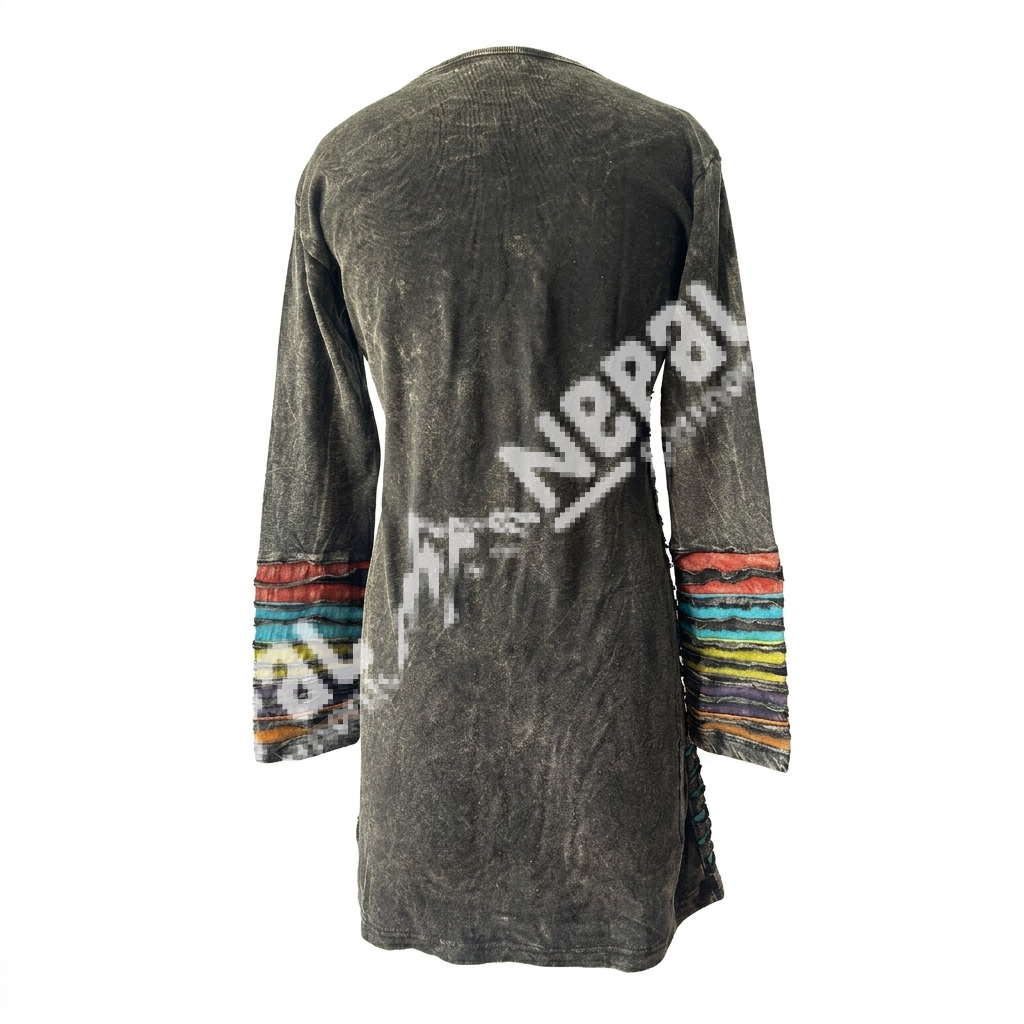 Black Razor-Cut Long Sleeve Dress