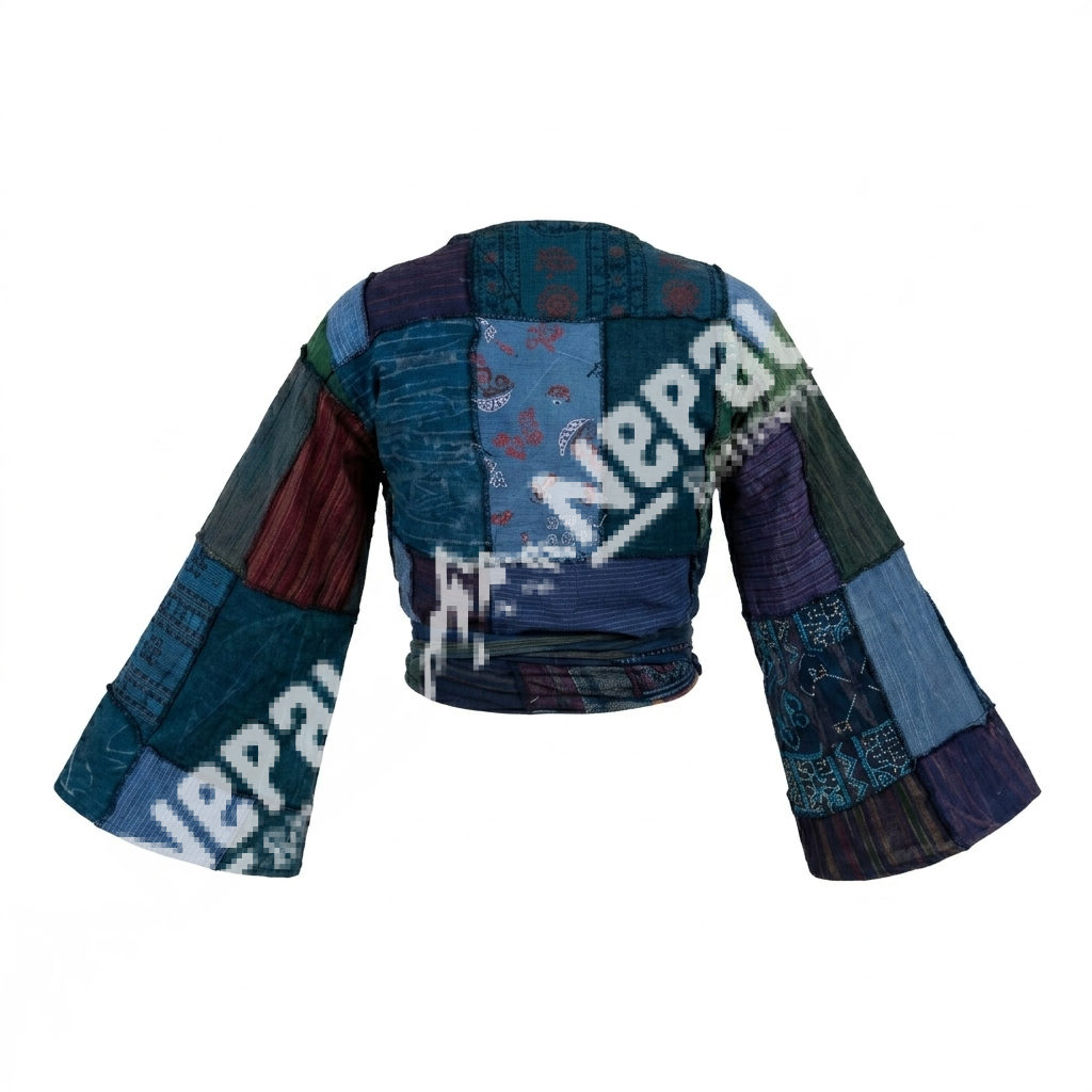 Blue Patchwork Wrap Top