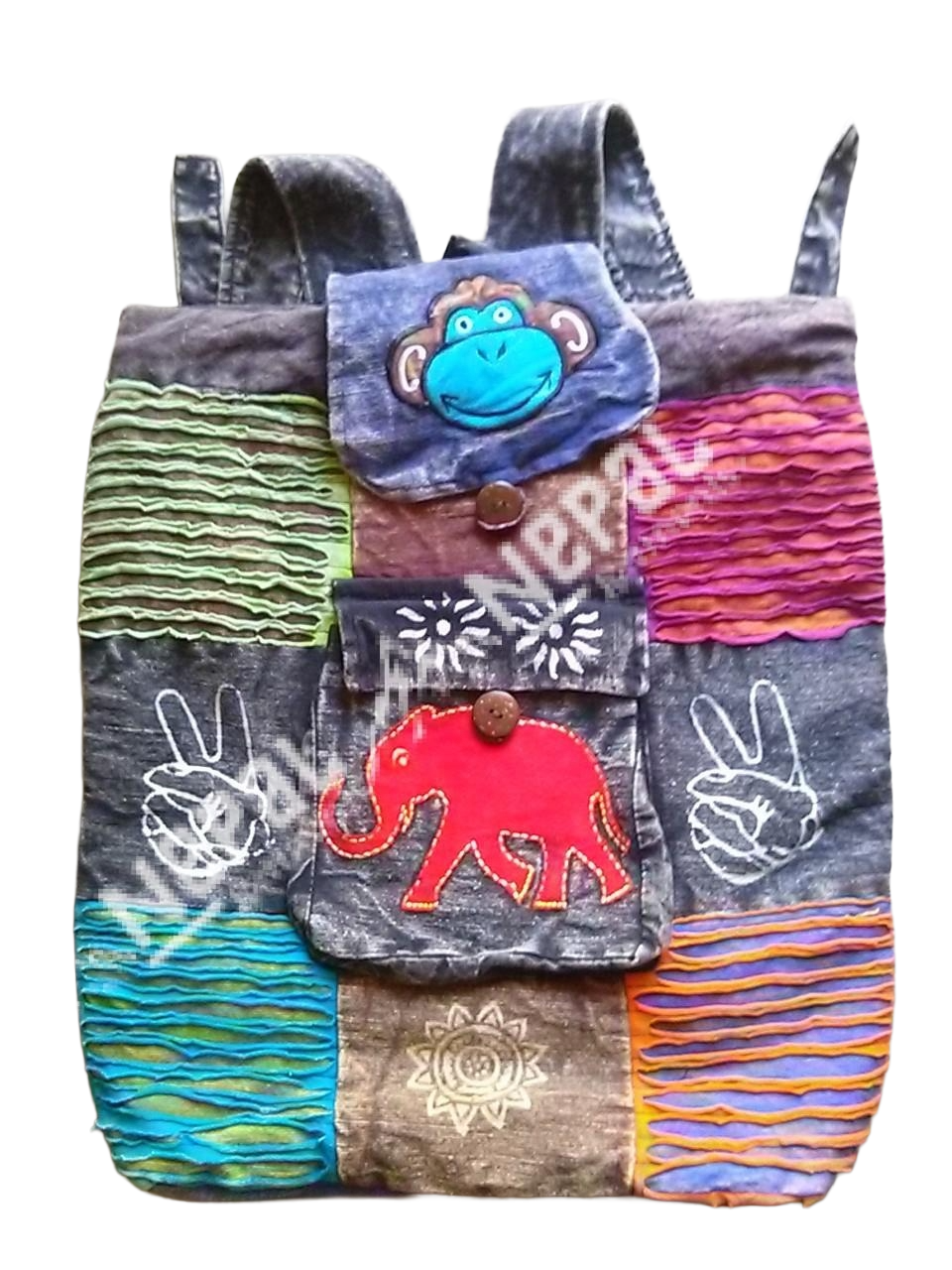 Hippie Cotton Razor Cut & Stonewash Single Pocket Bagpack