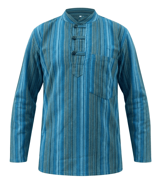 Striped Cotton Kurta Shirt with 3 Button